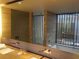 Exterior shutters provide privacy to guests at Saffire Freycinet Resort