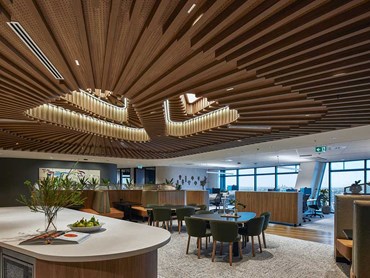 The highlight of the 900sqm George St workspace is a magnificent double-height feature ceiling 