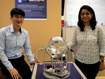 Assistant Professor Yoo Seongwoo (left) and Dr Charu Goel with their daylight harvesting invention 