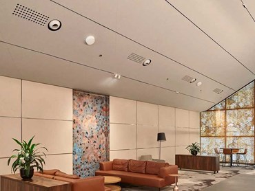 Cube acoustic panels in the Westralia Plaza lobby ceiling