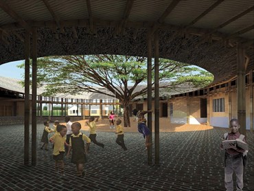 The Kenyan eco-village&#39;s courtyard. Image: O2 Design Atelier
