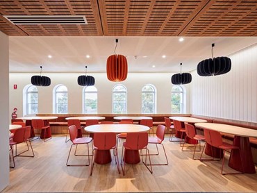 Luxxbox illi acoustic pendants in the noisy communal areas of the ACU Student Accommodation
