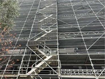 A massive scaffold on a commercial building site