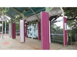 Laminated decorative glass from DigiGlass used for bus shelter in Darwin