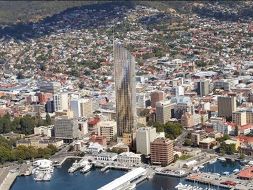 If approved, Davey Street Hotel would be more than twice the height of Hobart&#39;s current tallest building. Image: Xsquared Architects
