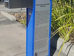 Custom water fountain with plaque celebrates Indigenous history
