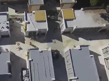 A drone view of the rooftop waterproofing application by Rescue My Concrete