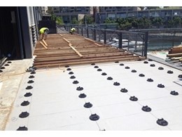 Buzon pedestals support joists during replacement of timber deck at Sydney wharf
