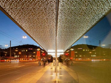 Illuminated metal ceiling at Bubenbergzentrum station