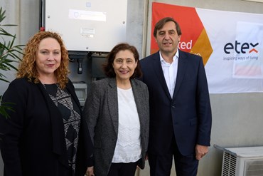 Melissa Horne, Hon. Lily D’Ambrosio and Etex CEO Bernard Delvaux