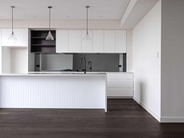 Dark European oak floor creates depth and interest in Rose Bay luxury apartment