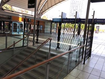 ATDC&rsquo;s pedestrian barriers at Olympic Park Railway Station
