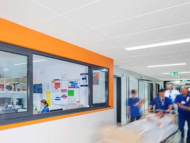 A class A sound absorbing ceiling is recommended for hospital environments
