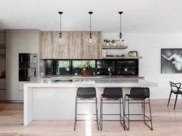 Pre-fab Rose Bay home fitted with Caesarstone benchtops in kitchen and bathrooms
