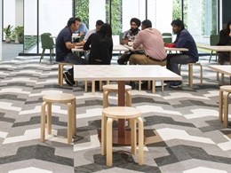 Futuristic office design features BOLON flooring in high traffic areas