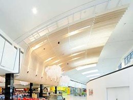 Ultraflex customises curved plywood battens for foodcourt feature ceiling at Rhodes Waterside
