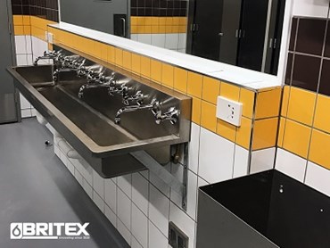 Britex stainless steel pre-plumbed handwashing PWD trough
