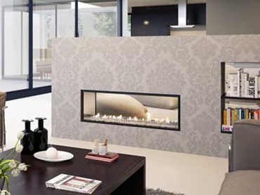 Escea double-sided, frameless DX1000 gas fireplace (Transparent Crystalight fuel bed)
