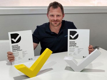 Expella director Wes Quick with the two Good Design Awards