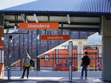 Unanderra Station with the new perforated bridge featuring custom metal panels