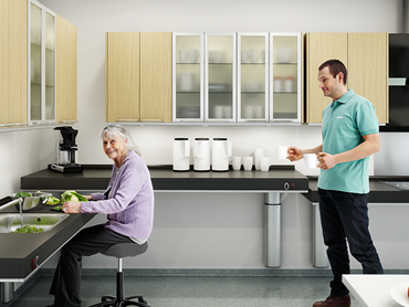 Indivo kitchen system allows height adjustability of benchtops and wall cabinets