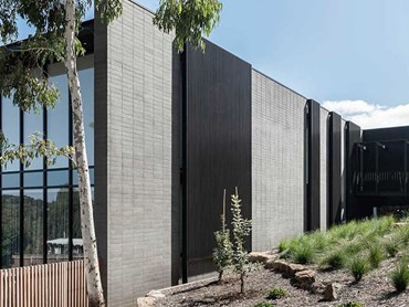 Timber look battens and concrete facade on the Flinders home