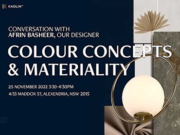 Colour Concepts & Materiality will be presented by Afrin Basheer