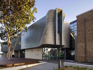 Ivanhoe Library and Cultural Hub featuring an impressive curved wall of Krause bricks