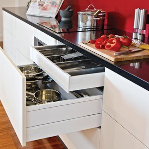 Drawer system delivers functionality to a kitchen