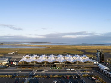 Nelson Airport Terminal featuring a visually striking roof