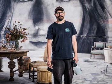 Artist Rone at his exhibition in Geelong Gallery