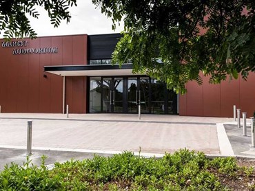 Marist Auditorium showcases COLORBOND Metallic steel cladding in bold red
