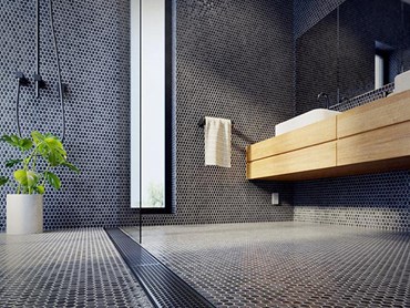 Detail of modern bathroom interior with linear shower drain