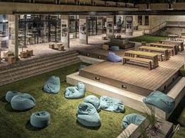 Students’ leisure area at Newcastle Uni features Outdure decking and turf 