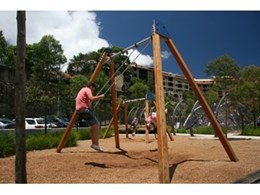 Extra high playground swings from Moduplay Commercial Play Systems installed at former Sydney Water Police Wharf at Pyrmont