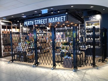 ATDC&rsquo;s mobile, trackless freestanding screens at&nbsp;Dufry duty free store, Perth airport
