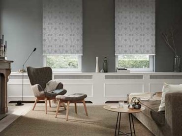 Luxaflex Roller Blinds with PowerView&reg; operation. Fabric Range: Print Collection, Spring Bloom. Colour: Verona. Opacity: Blockout
