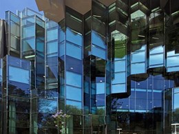 Origami style towering glass walls at new Geelong Library