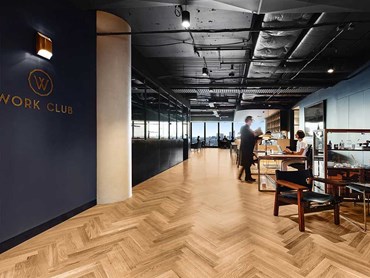 Havwoods Pallido herringbone timber floor at Work Club Global Sydney Work Club 